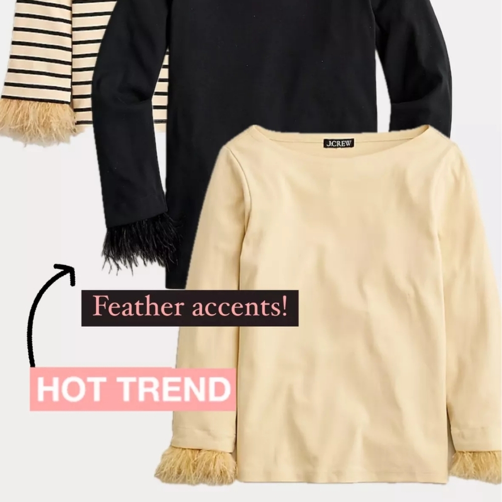 NWOT J.Crew Feather Trim Long Sleeve Shirt In Cream
